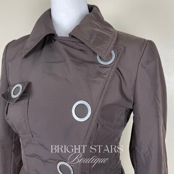 Rare Brown Jacket ASO Lorelai Gilmore Girls Moto Snap Button Casual Fall - Picture 11 of 12